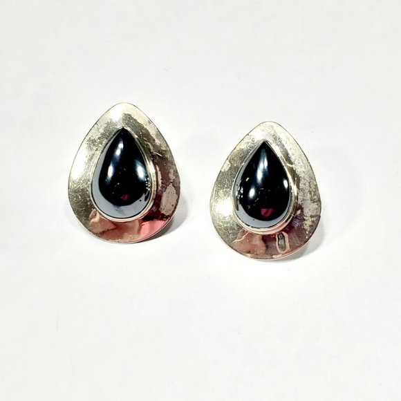 Vtg Zuni Sensa Eustace Sterling Hematite Earrings - Picture 3 of 8